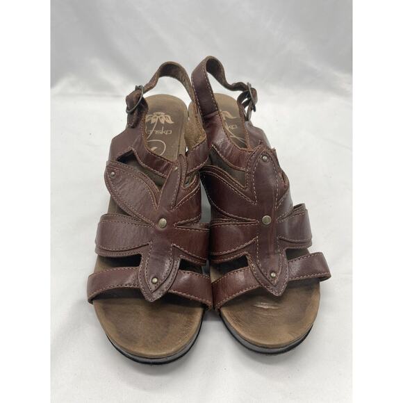 Dansko Nina Sandals Womens Size 39 US 8.5-9 Shoes Brown Leather Floral Slingback - Picture 5 of 10